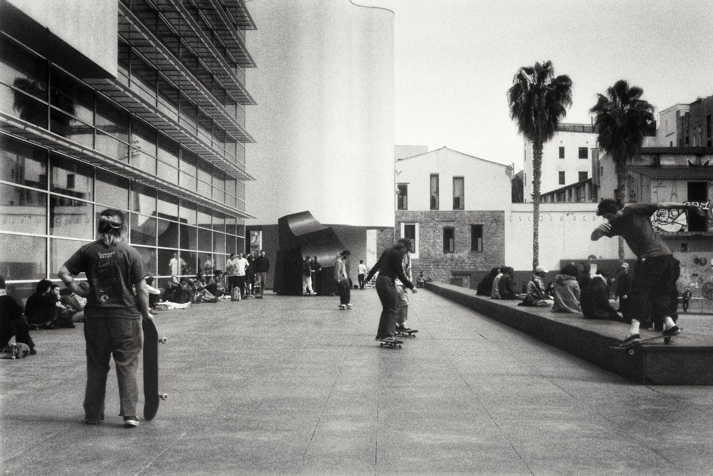 Skaters in front of MACBA museum in Barcelona